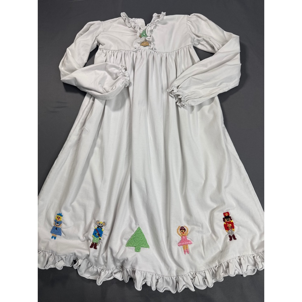 Smockingbird Kids White Nutcracker Embroidered Christmas Loungwear Size 8 L/S